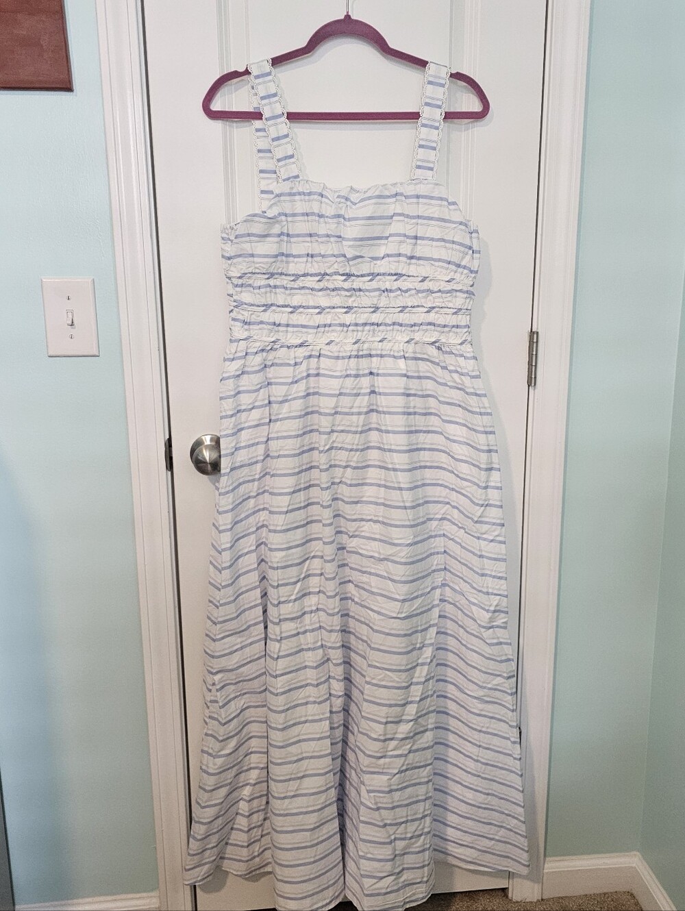 NWT- Altar'd State White and Light Blue Striped Dress- Size Large